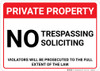 Private Property: No Trespassing Soliciting Violators Prosecuted Landscape - Wall Sign Private Property: No Trespassing Soliciting Violators Prosecuted Landscape - Wall Sign