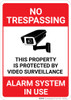 No Trespassing: This Property Is Protected By Video Surveillance Alarm In Use Video Camera Icon Portrait - Wall Sign