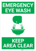 Emergency Eyewash Keep Area Clear with Icon Green Portrait - Wall Sign Emergency Eyewash Keep Area Clear with Icon Green Portrait - Wall Sign