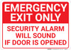 Emergency Exit Only Security Alarm Will Sound Landscape - Wall Sign Emergency Exit Only Security Alarm Will Sound Landscape - Wall Sign