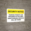 Security Notice Parking Permits Required Landscape - Wall Sign