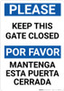 Please Keep This Gate Closed Bilingual Spanish Portrait - Wall Sign Please Keep This Gate Closed Bilingual Spanish Portrait - Wall Sign
