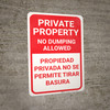 Private Property No Dumping Allowed Bilingual Spanish Portrait - Wall Sign