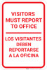 Visitors Must Report To Office Bilingual Spanish Portrait - Wall Sign