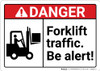 Danger: Forklift Traffic Be Alert ANSI with Icon Landscape ANSI - Wall Sign