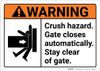 Warning: Crush Hazard Gate Closes Automatically with Icon ANSI - Wall Sign