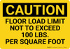 Caution: Floor Load Limit 100 Lbs Landscape - Wall Sign
