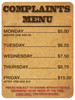 Complaints Menu