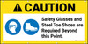 Caution Safety Glasses Steel Toe Shoes Required Beyond Point ANSI Banner Caution Safety Glasses Steel Toe Shoes Required Beyond Point ANSI Banner