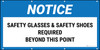 Notice Glasses & Safety Shoes Required Beyond This Point No Frame Banner
