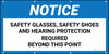 Notice Safety Glasses Shoes Hearing Protection Required Beyond This Point Banner