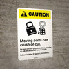 Caution: Moving Parts Can Crush or Cut Do Not Remove Guards ANSI - Portrait Wall Sign Caution: Moving Parts Can Crush or Cut Do Not Remove Guards ANSI - Portrait Wall Sign