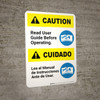 Caution: Read User Guide Before Operating Bilingual Spanish - Portrait Wall Sign Caution: Read User Guide Before Operating Bilingual Spanish - Portrait Wall Sign