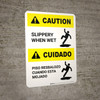 Caution: Slippery When Wet Bilingual Spanish - Portrait Wall Sign