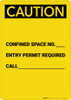 Caution: Confined Space No. Permit Required - Portrait Wall Sign