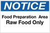 Notice - Food Prep Area - Raw Food Only Wall Sign