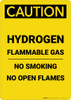 Caution: Flammable Gas Hydrogen No Smoking Open Flames - Portrait Wall Sign Caution: Flammable Gas Hydrogen No Smoking Open Flames - Portrait Wall Sign