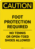 Caution: Foot Protection Required No Tennis Or Open Toed Shoes - Portrait Wall Sign