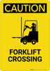 Caution: Forklift Crossing with Graphic Left - Portrait Wall Sign