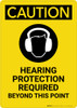 Caution: Hearing Protection Required Beyond This Point with Graphic - Portrait Wall Sign
