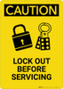 Caution: Lock Out Before Servicing - Portrait Wall Sign