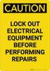 Caution: Lock Out Electrical Equipment Before Repairs - Portrait Wall Sign Caution: Lock Out Electrical Equipment Before Repairs - Portrait Wall Sign
