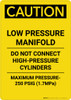 Caution: Low Pressure Manifold Do Not Connect High Pressure Cylinder - Portrait Wall Sign