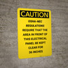 Caution: OSHA NEC Require Electrical Panel Kept Clear 36 Inches - Portrait Wall Sign