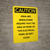 Caution: OSHA NEC Require Electrical Panel Kept Clear - Portrait Wall Sign