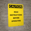 Caution: Read Instructions Before Operating - Portrait Wall Sign Caution: Read Instructions Before Operating - Portrait Wall Sign