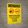 Caution: Renovation Work Do Not Enter No Drinking - Portrait Wall Sign