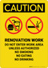 Caution: Renovation Work Do Not Enter No Drinking - Portrait Wall Sign