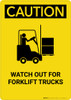 Caution: Watch Out For Forklift Trucks with Graphic - Portrait Wall Sign