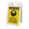 Caution: Hard Hat Required While Crane In Operation with Graphic - A-Frame Sign Caution: Hard Hat Required While Crane In Operation with Graphic - A-Frame Sign