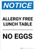 Notice: Allergy Free Lunch Table No Eggs - Portrait Wall Sign
