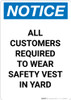 Notice: Customers Required to Wear Safety Vest in Yard - Portrait Wall Sign