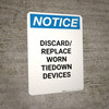 Notice: Discard and Replace Worn Tiedown Devices - Portrait Wall Sign