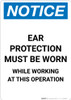 Notice: Ear Protection Must be Worn While Working Operation - Portrait Wall Sign