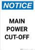 Notice: Main Power Cut Off - Portrait Wall Sign