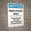 Notice: Employee Entrance Only with No Entry Hand Icon - Portrait Wall Sign