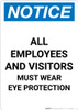 Notice: Employees and Visitors Must Wear Eye Protection - Portrait Wall Sign