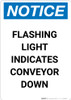 Notice: Flashing Light Indicates Conveyor Down - Portrait Wall Sign Notice: Flashing Light Indicates Conveyor Down - Portrait Wall Sign