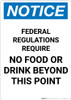 Notice: Federal Regulations Require No Food or Drink Beyond This Point - Portrait Wall Sign
