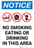 Notice: No Smoking Eating Or Drinking In This Area with Icons - Portrait Wall Sign Notice: No Smoking Eating Or Drinking In This Area with Icons - Portrait Wall Sign