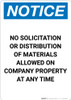Notice: No Solicitation Or Distribution Of Materials On Company Property - Portrait Wall Sign