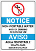 Notice: Non Potable Water Bilingual Spanish ANSI with Icon - Portrait Wall Sign