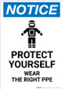Notice: Protect Yourself Wear PPE with Icon - Portrait Wall Sign Notice: Protect Yourself Wear PPE with Icon - Portrait Wall Sign