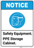 Notice: Safety Equipment PPE Storage Cabinet ANSI with Icon - Portrait Wall Sign