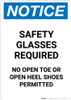 Notice: Safety Glasses Required No Open Toe Or Open Heel Shoes - Portrait Wall Sign
