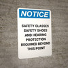 Notice: Safety Glasses Steel Toe Shoes Required Beyond This Point Spanish - Portrait Wall Sign